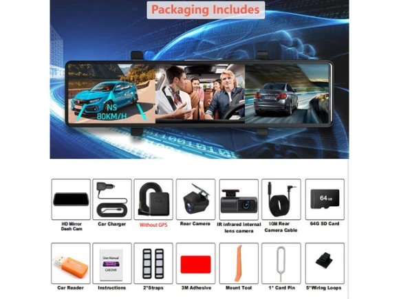 3-Channel Mirror Dash Camera — Dash Cam, PISKEKAT