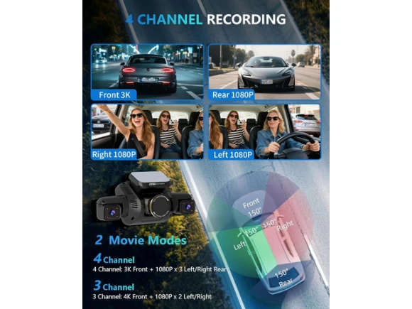 4-Channel Dash Camera — Dash Cam, HUPEJOS