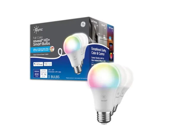 Reveal Smart LED Light Bulb, 60-Watt Equivalent, A19, E26, 3-Pack — Smart Light Bulb, GE