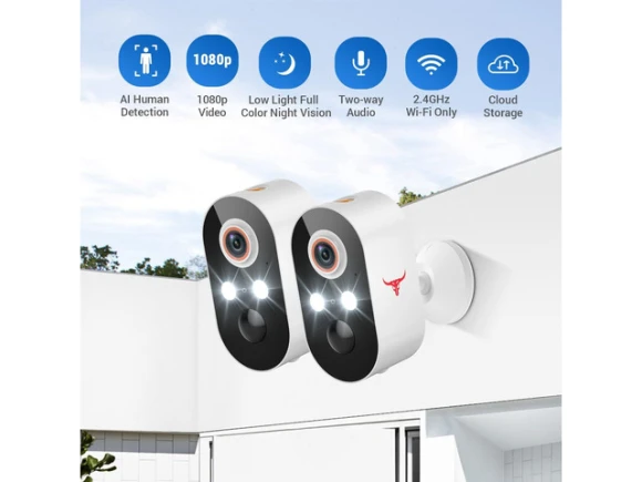 1080P Wireless Outdoor Security Camera, 2-Pack — Security Camera, Explus-C