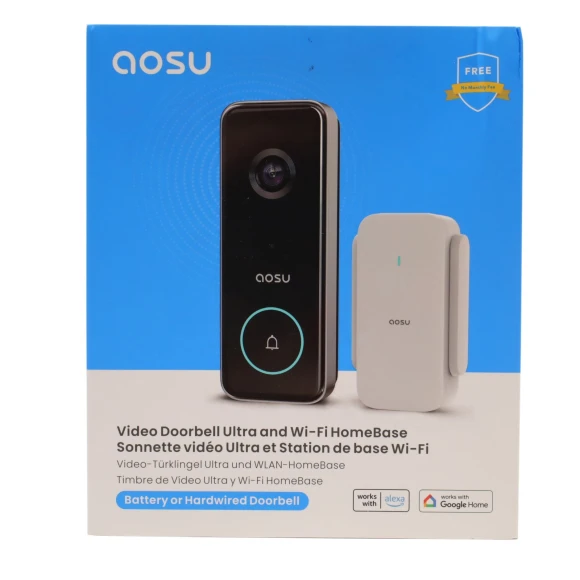 Wireless Doorbell Camera 5MP Ultra HD, No Monthly Fee, Works with Alexa & Google Assistant — Video Doorbell, AOSU