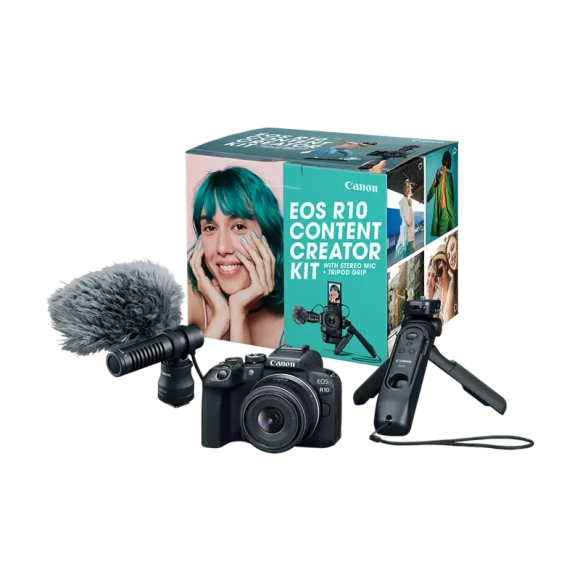 Mirrorless Vlogging Camera with Lens, Tripod and Microphone, 24.2MP, 4K Video, Canon