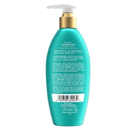 Coconut Curls Air Dry Cream for Frizz-Free Curls, OGX