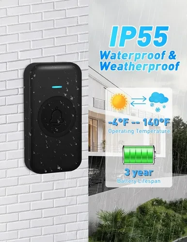 Waterproof Wireless Doorbell with 60 Chimes & Adjustable Volume, FOVKSUC