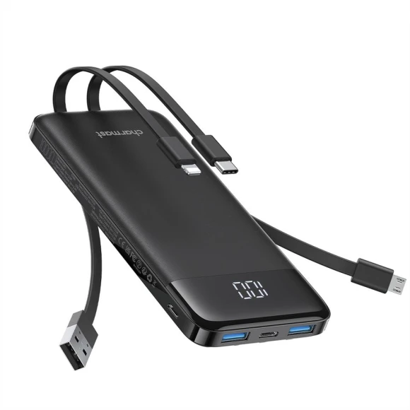 Slim 10000mAh Portable Charger with Built-in Cables - 6 Outputs Power Bank — Power Bank, Charmast