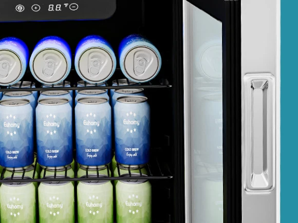 126 Can Mini Beverage Refrigerator with Glass Door, EUHOMY