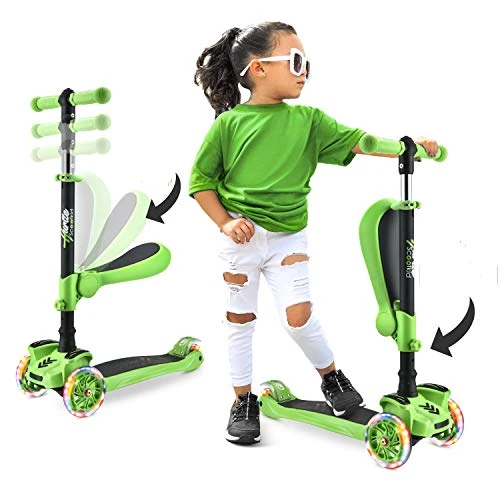 3 Wheeled Scooter for Kids - 2-in-1 Sit/Stand Kick Scooter with Flip-out Seat, Adjustable Height, Wide Deck, and..., Hurtle