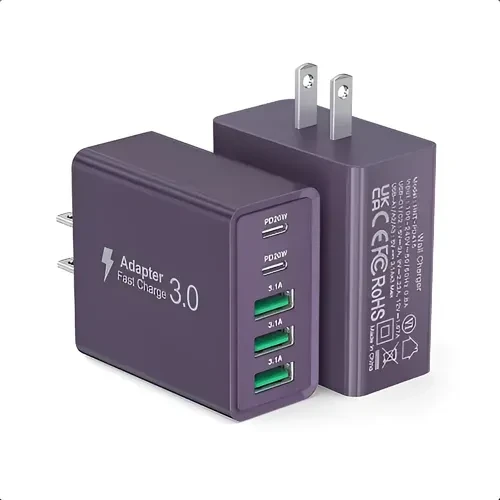 50W 5-Port PD Fast USB C Wall Charger, 2-Pack, Dulums