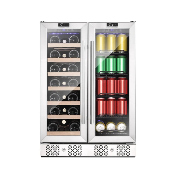 Dual Zone Wine and Beverage Refrigerator Cooler, 24 inch, 78 Cans and 20 Bottles Capacity, Empava