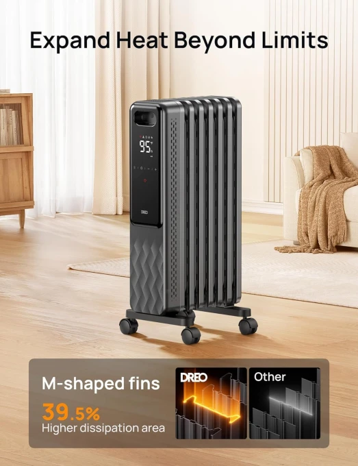 Oil Filled Radiator Heater with Remote Control, 1500W, Dreo