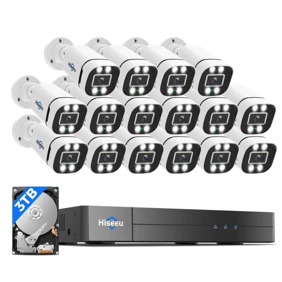16CH 3K Wired Security Camera System with Alarm Spotlight — Security Camera, Hiseeu