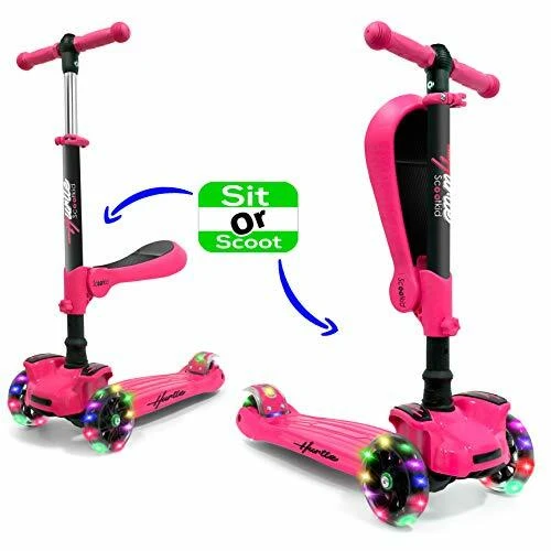 3-Wheeled Scooter for Kids with LED Lights and Foldable Seat, Hurtle