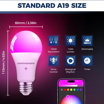 Smart Light Bulbs 100W Equivalent, Color Changing, No Hub Required — Smart Light Bulb, Lightinginside