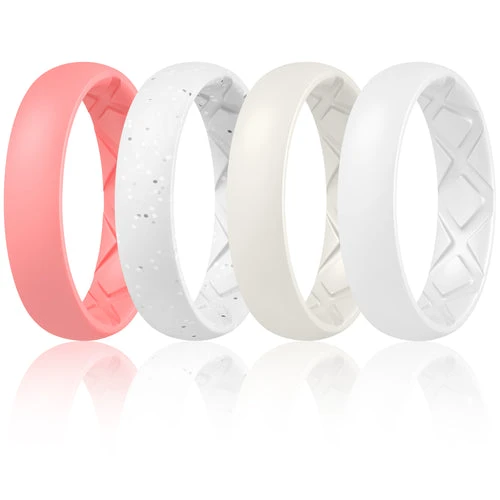 Inner Arc Ergonomic Breathable Design Silicone Rubber Wedding Bands, Egnaro
