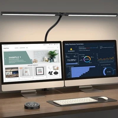 LED Desk Lamp with Clamp and Dual Screen Computer Monitor Gooseneck