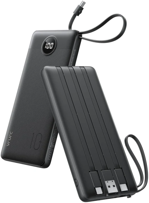 Portable Charger with Built-in Cables, Slim Power Bank 10000mAh — Power Bank, VRURC