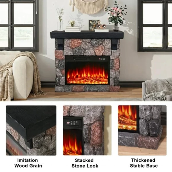 Electric Fireplace with Mantel, BOSSIN