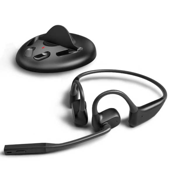 Open-Ear Wireless Headset with Noise-Filtering Boom Mic & Charging Dock, Avantalk