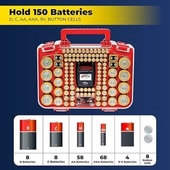 Battery Organizer Storage Case with Tester, Ontel