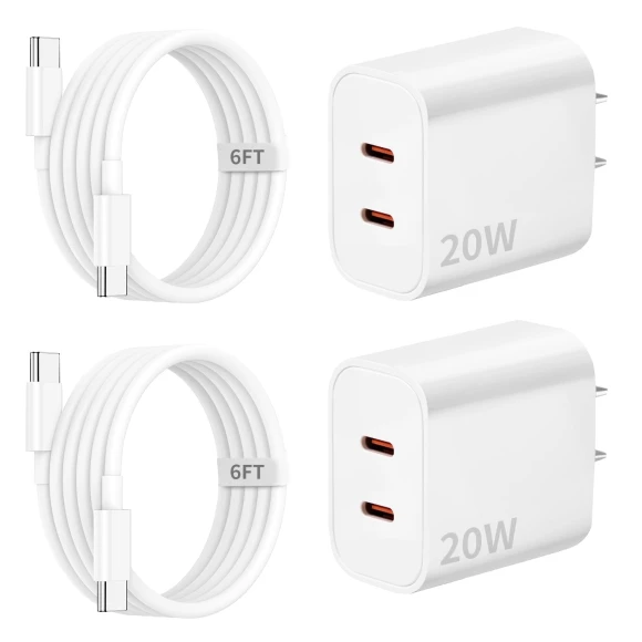 Dual Port Fast Wall Charger with USB C Cable