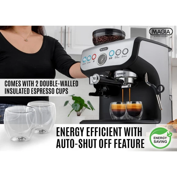 Manual Espresso Machine with Grinder and Milk Frother — Coffee Maker, Zulay Kitchen