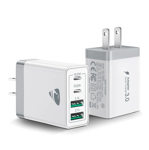 2 Pack 4-Port USB C Fast Charger Block, Aiminu