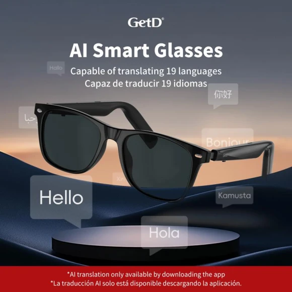 AI Glasses with ChatGPT Assistant, Real-time Translation, and Open-Ear Audio — Smart Glasses, GetD