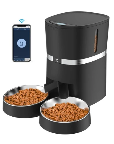Automatic Pet Feeder with WiFi, App Control, Two-Way Splitter, Two Bowls, Voice Recorder, and Portion Control — Automatic Pet Feeder, WellToBe