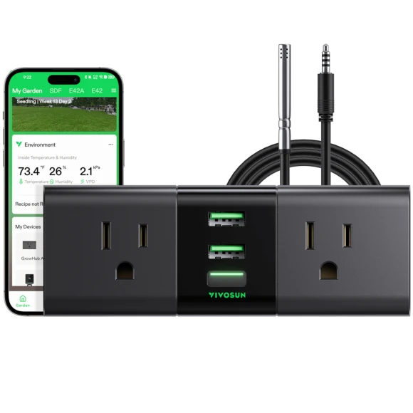 GrowHub Outlet Controller with Temperature and Humidity Sensor Probe — Smart Plug, VIVOSUN