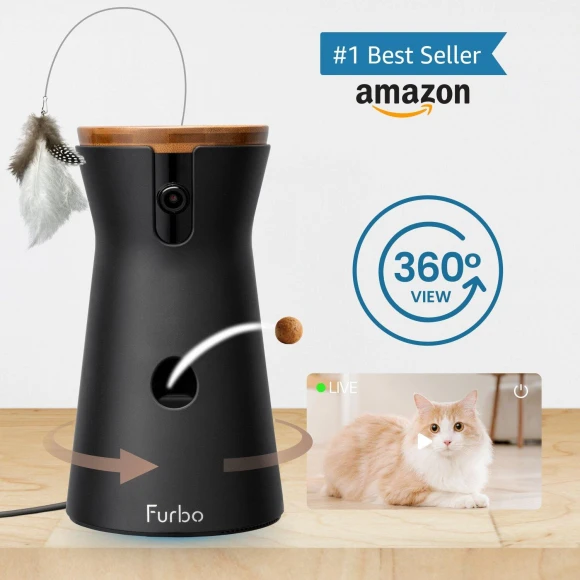 Pet Security Camera with Treat Dispenser and Feather Wand — Smart Bird Feeder, Furbo
