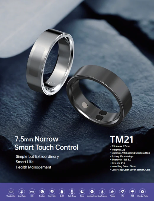 Smart Health Ring with Vibration Alert and Touch Control — Smart Ring, uaue