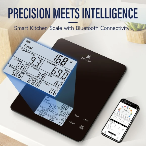 Smart Kitchen Scale with Bluetooth App, High-Precision Digital Food Scale for Baking, Cooking & Diet, 10000 Food... — Smart Scale, EILISON