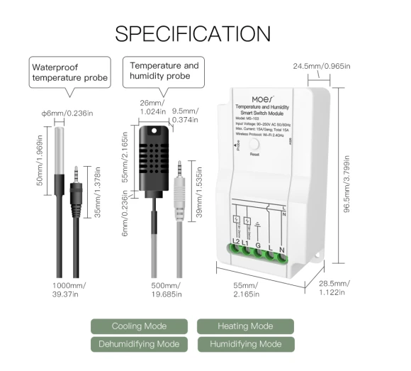 Smart Temperature and Humidity Switch Module Sensor, MOES