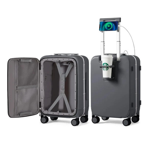 2-Piece Luggage Sets with Cup Phone Holder and Charger Hard Shell Suitcases with Spinner Wheels — Smart Luggage, mixi