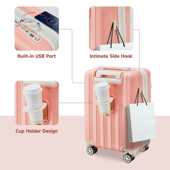 Carry on Luggage with Front Pocket and USB Port — Smart Luggage, imiomo