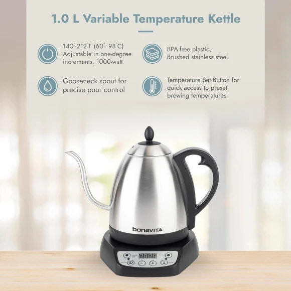 Digital Variable Temperature Gooseneck Electric Kettle — Electric Kettle, Bonavita