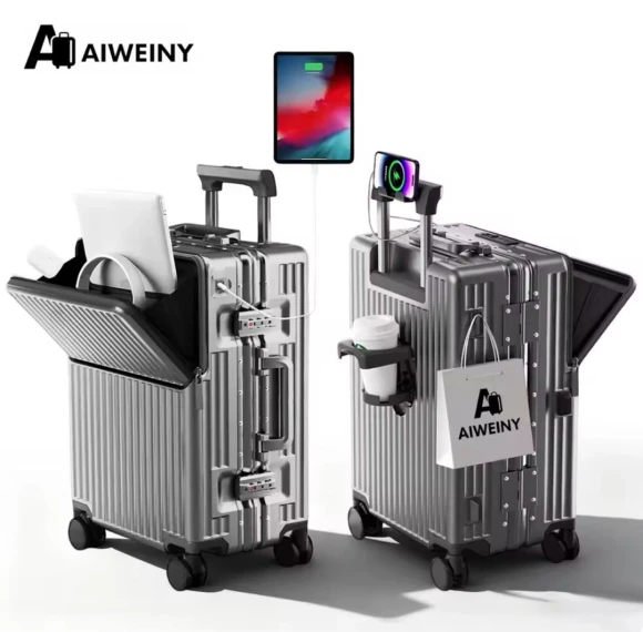 Expandable Carry-On Suitcase with Spinner Wheels — Smart Luggage, AIWEINY