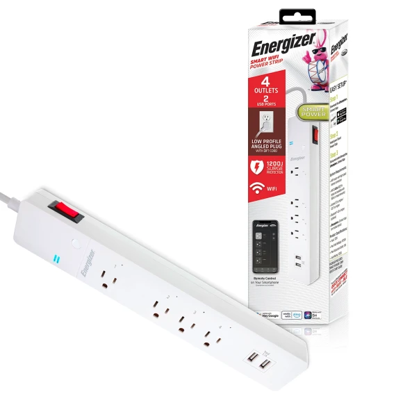 Smart Wi-Fi Power Strip with 4 Outlets and 2 USB Ports — Smart Plug, Energizer