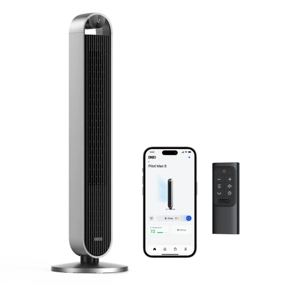 Tower Fan for Bedroom, 42 Inch 120° Oscillating Fan, 20dB Quiet DC Motor, 28ft/s Velocity Bladeless Standing Fan with 12... — Smart Fan, Dreo