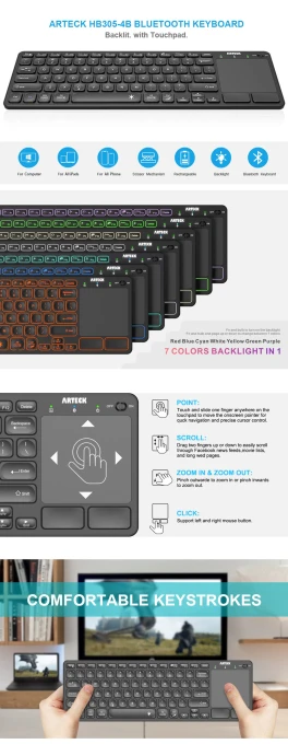Universal Backlit Bluetooth Touch TV Keyboard with Touchpad — Bluetooth Keyboard, Arteck