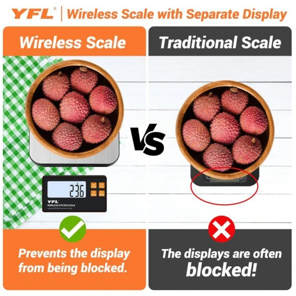 Wireless Kitchen Scale with Detachable Remote Display — Kitchen Gadgets, YFL