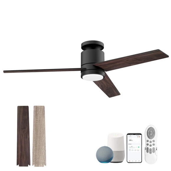 52 Inch Ceiling Fans with Lights, Smart Low Profile Ceiling Fan with Light and Remote Control — Smart Fan, Hoenofly