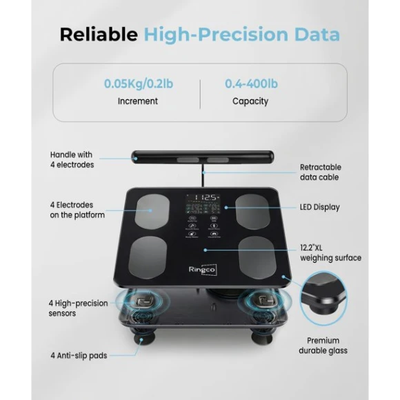 Body Pod Scale with BMI, Body Fat & Muscle Mass — Smart Scale, RINGCO