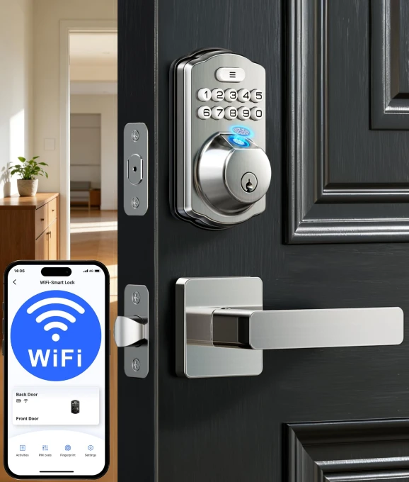 Built-in Wi-Fi Fingerprint Smart Lock with Lever Handle Set — Smart Lock, Veise