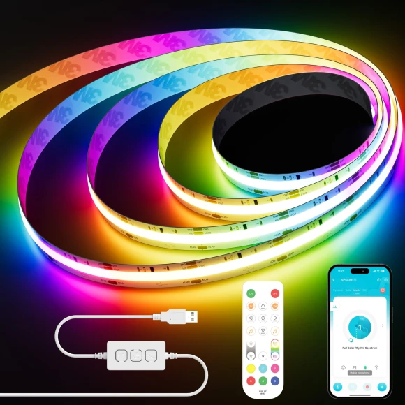 RGB Smart IC COB LED Strip Light USB 5V 6.56ft/2m — LED Strip Lights, PAUTIX