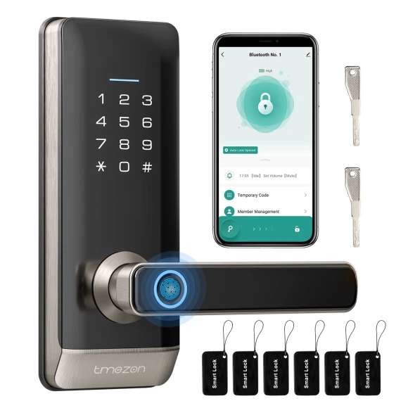 Smart Door Lock Fingerprint, Keyless Entry Door Lock with Handle — Smart Lock, TMEZON