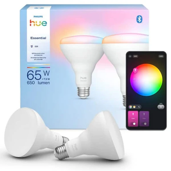 Smart LED BR30 Bulb 2-Pack, White and Color Ambiance — Smart Light Bulb, Philips