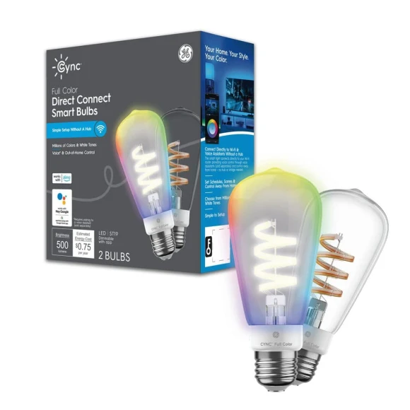 Smart LED Light Bulb, ST19 Edison Style, Room Decor Aesthetic, Color Changing WiFi, 60W Equivalent (Pack of 2) — Smart Light Bulb, Cync