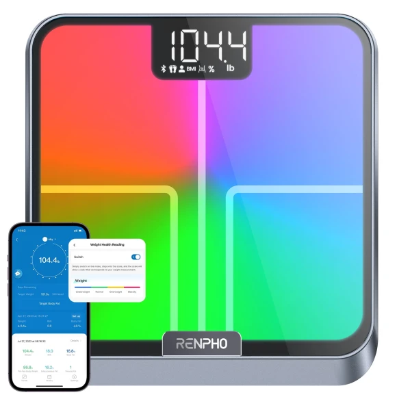 Smart Scale for Body Weight, BMI, Body Fat, Muscle Mass, Bluetooth Wi-Fi Rechargeable Scale, RGB Lighting Color Changing... — Smart Scale, RENPHO