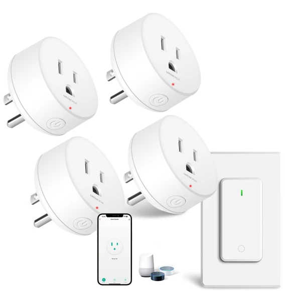WiFi Smart Outlet Plug with Remote, Wall Switch, Compatible with Alexa and Google — Smart Plug, GREENCYCLE